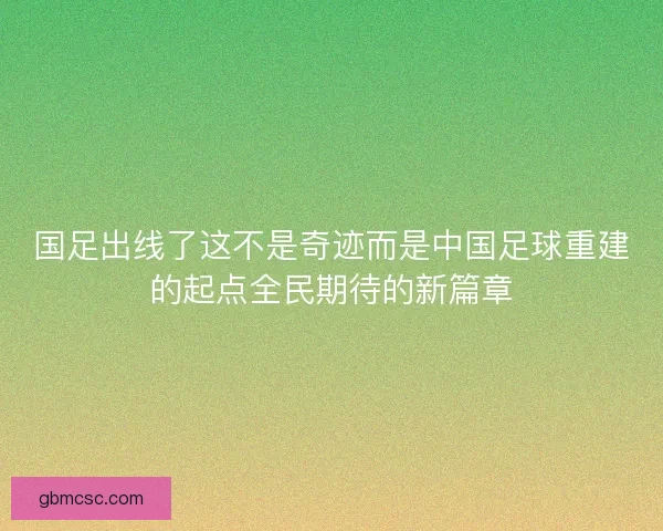 国足出线了这不是奇迹而是中国足球重建的起点全民期待的新篇章