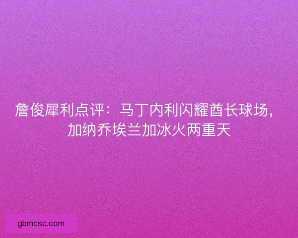 詹俊犀利点评：马丁内利闪耀酋长球场，加纳乔埃兰加冰火两重天